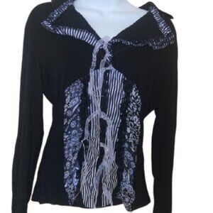 Black White Jersey Blouse Size Medium -(Flaw - Free With Purchase)